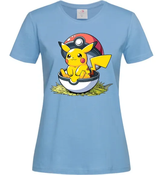 Женская футболка Пікачу в покеболі Голубой фото