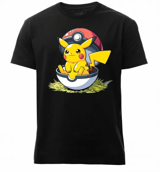 Мужская премиум футболка Пікачу в покеболі Черный фото