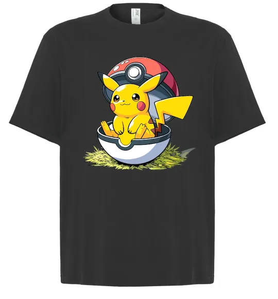 Футболка Оверсайз Пікачу в покеболі Черный фото