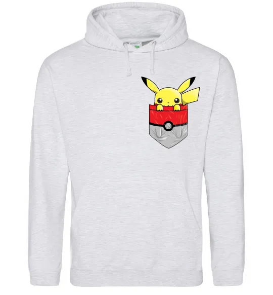 Мужская толстовка (худи) Пікачу в кишені Серый меланж фото