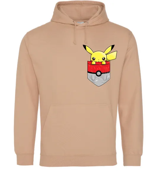 Мужская толстовка (худи) Пікачу в кишені Песочный фото