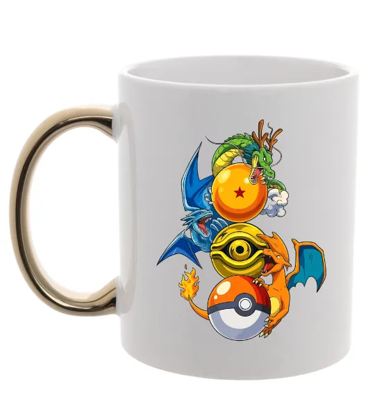 Чашка с цветной ручкой Дракони Покемон Золото фото