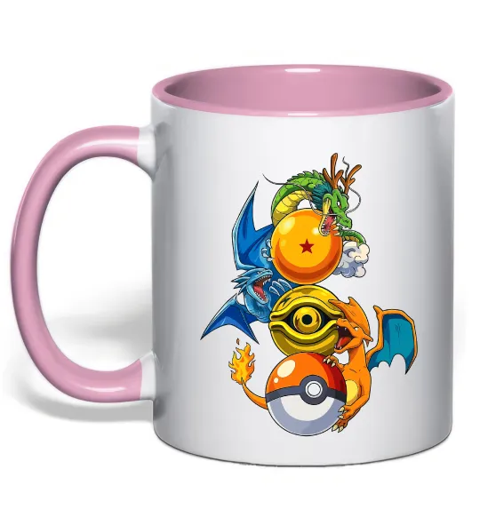 Чашка с цветной ручкой Дракони Покемон Нежно розовый фото