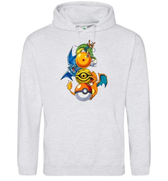 Мужская толстовка (худи) Дракони Покемон Серый меланж фото
