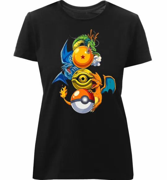 Жіноча преміум футболка Дракони Покемон Чорний фото