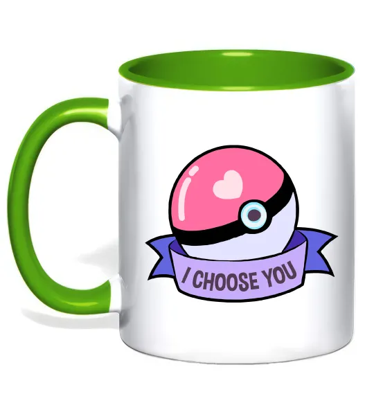 Чашка з кольоровою ручкою Pokeball I choose you Лаймовий фото