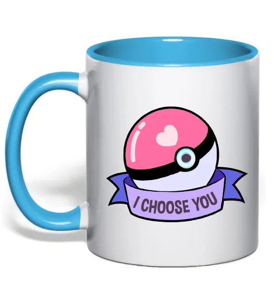 Чашка с цветной ручкой Pokeball I choose you Голубой фото