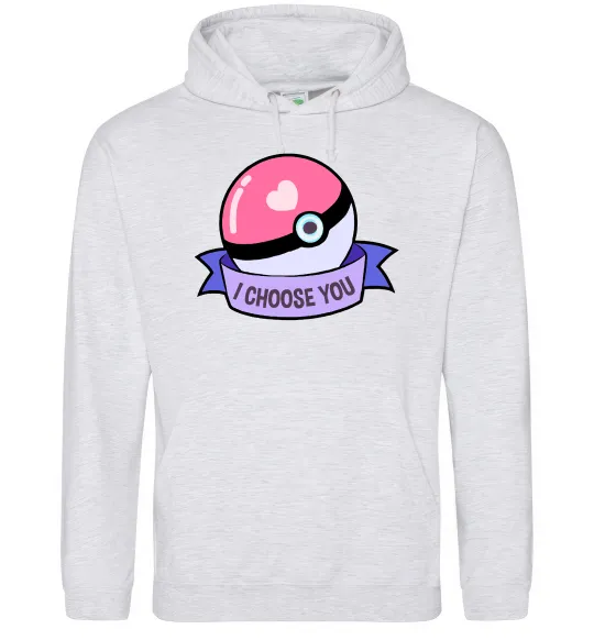 Мужская толстовка (худи) Pokeball I choose you Серый меланж фото