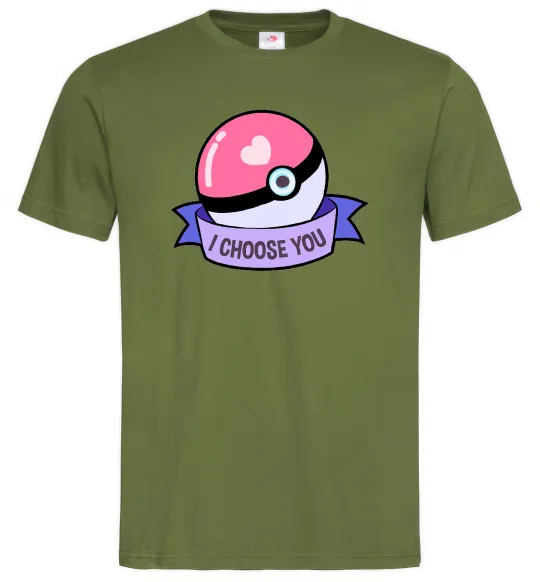 Мужская футболка Pokeball I choose you Оливковый фото