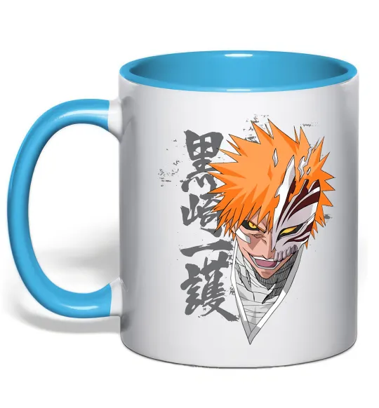 Чашка з кольоровою ручкою Бліч маска Блакитний фото