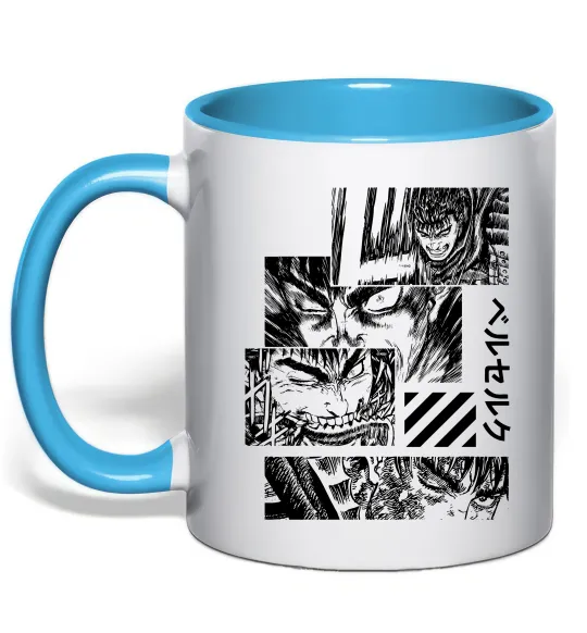 Чашка з кольоровою ручкою Berserk manga Блакитний фото