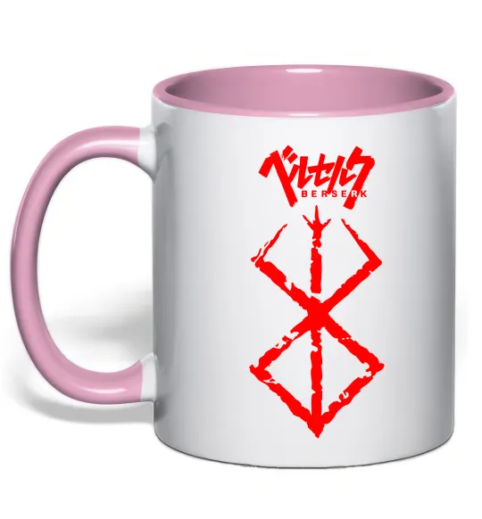 Чашка с цветной ручкой Берсерк мітка Нежно розовый фото