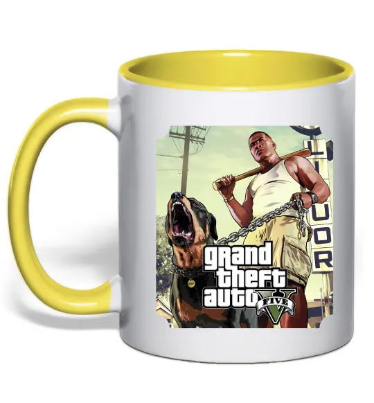 Чашка з кольоровою ручкою GTA V Dog Сонячно жовтий фото