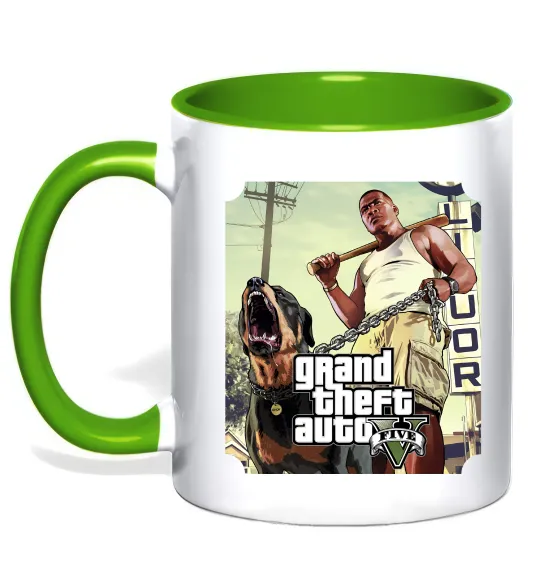 Чашка з кольоровою ручкою GTA V Dog Лаймовий фото