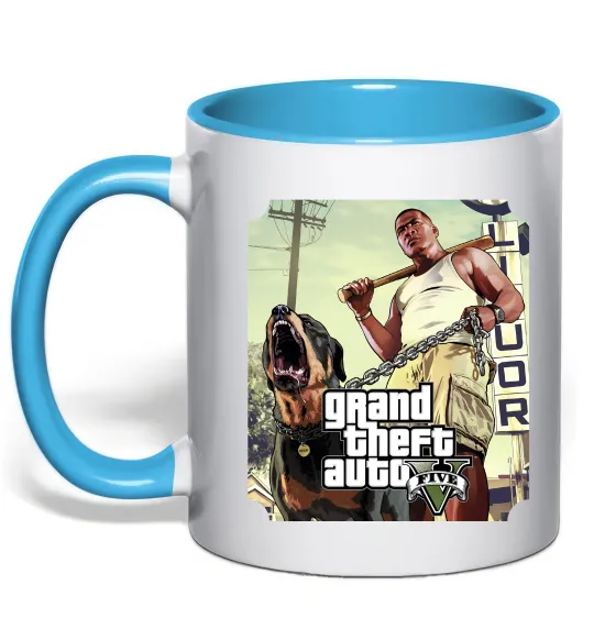 Чашка з кольоровою ручкою GTA V Dog Блакитний фото
