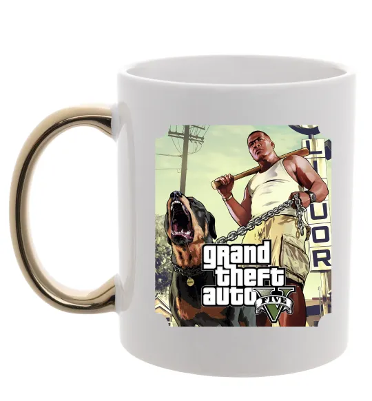 Чашка з кольоровою ручкою GTA V Dog Золото фото
