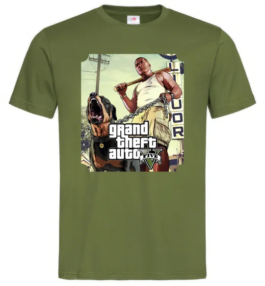 Мужская футболка GTA V Dog Оливковый фото
