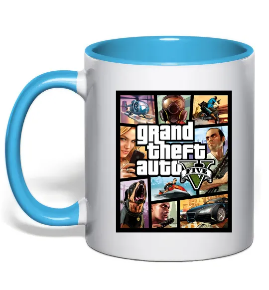 Чашка з кольоровою ручкою GTA 5 Poster Блакитний фото
