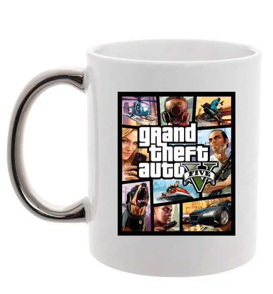 Чашка з кольоровою ручкою GTA 5 Poster Срібло фото