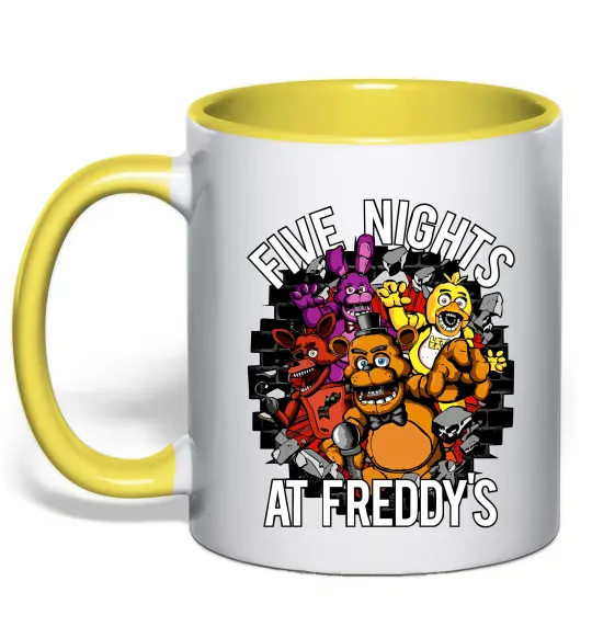 Чашка с цветной ручкой Five nights at Freddy Лимонный фото