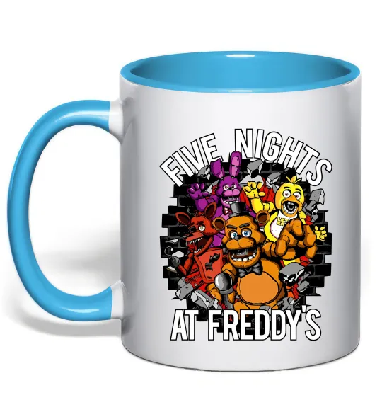 Чашка с цветной ручкой Five nights at Freddy Голубой фото
