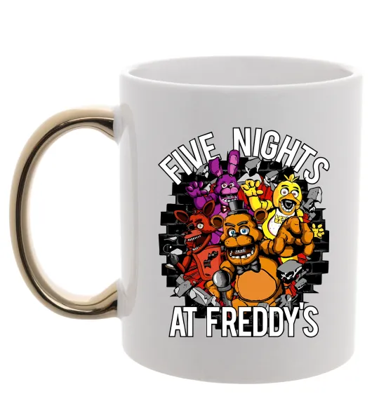 Чашка с цветной ручкой Five nights at Freddy Золото фото