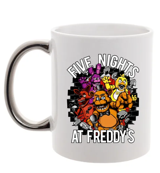 Чашка с цветной ручкой Five nights at Freddy Серебро фото