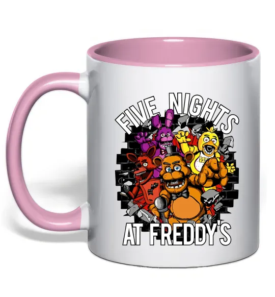 Чашка с цветной ручкой Five nights at Freddy Нежно розовый фото