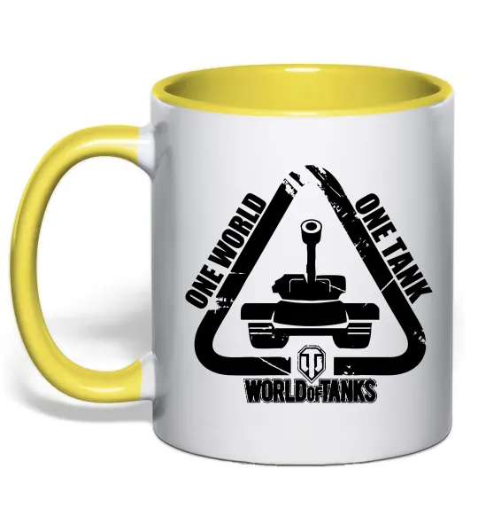Чашка з кольоровою ручкою One world one tank Сонячно жовтий фото