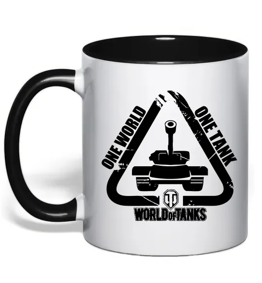 Чашка з кольоровою ручкою One world one tank Чорний фото
