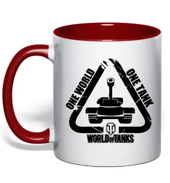 Чашка з кольоровою ручкою One world one tank Червоний фото