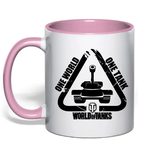 Чашка з кольоровою ручкою One world one tank Ніжно рожевий фото