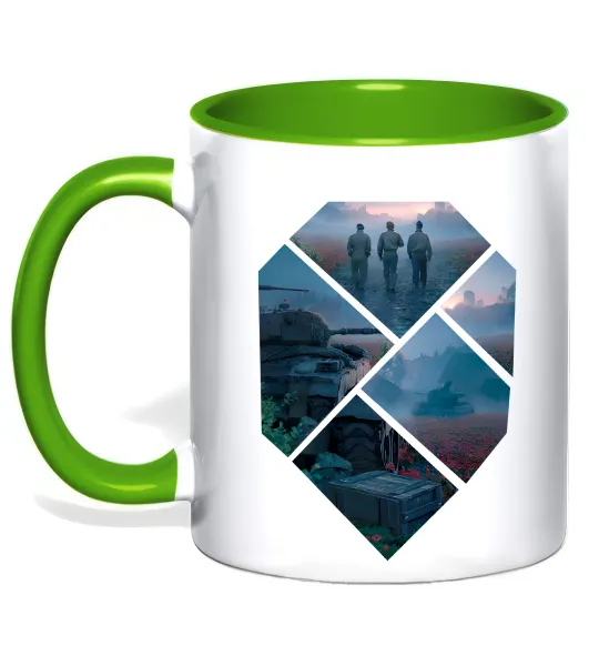 Чашка з кольоровою ручкою WoT collage Лаймовий фото