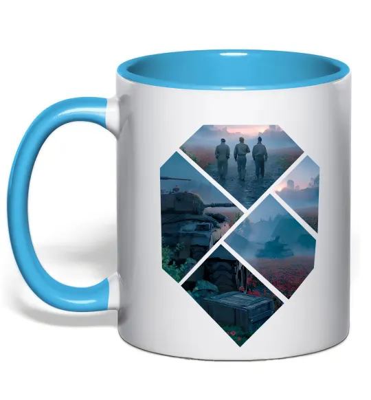 Чашка з кольоровою ручкою WoT collage Блакитний фото