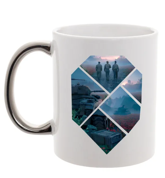 Чашка з кольоровою ручкою WoT collage Срібло фото