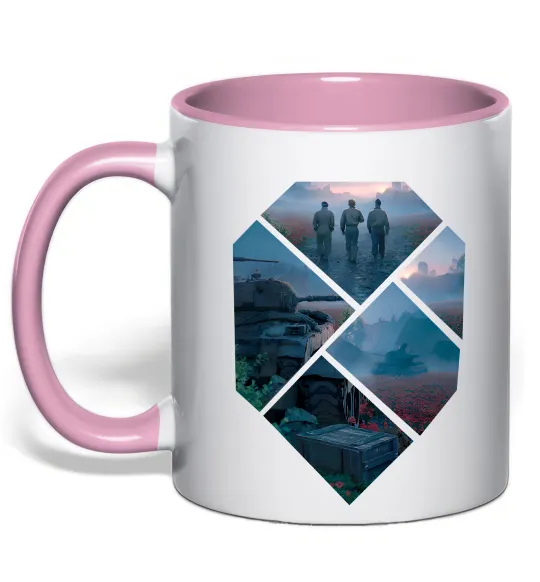 Чашка з кольоровою ручкою WoT collage Ніжно рожевий фото