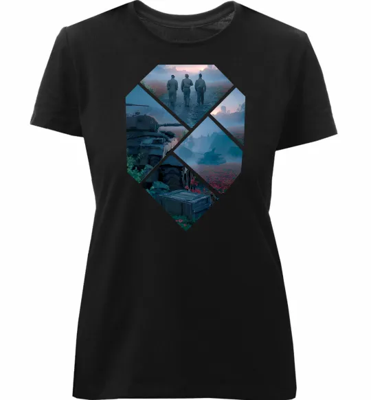 Жіноча преміум футболка WoT collage Чорний фото