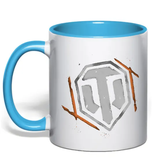 Чашка з кольоровою ручкою World of Tanks logo spray Блакитний фото