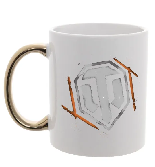 Чашка з кольоровою ручкою World of Tanks logo spray Золото фото