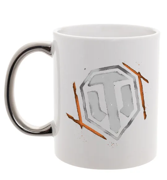 Чашка з кольоровою ручкою World of Tanks logo spray Срібло фото