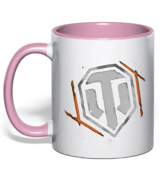 Чашка з кольоровою ручкою World of Tanks logo spray Ніжно рожевий фото