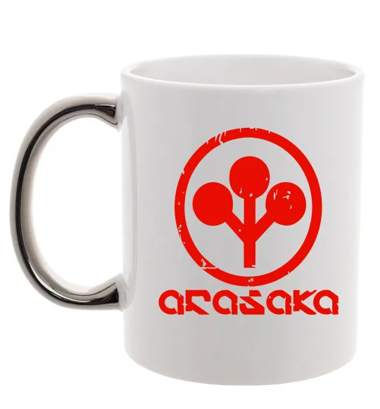 Чашка з кольоровою ручкою Cyberpunk Arasaka Срібло фото