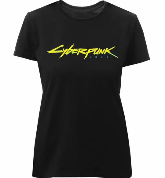 Женская премиум футболка Cyberpunk2077 logo Черный фото