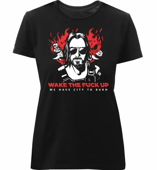 Женская премиум футболка Cyberpunk Johnny Silver Черный фото