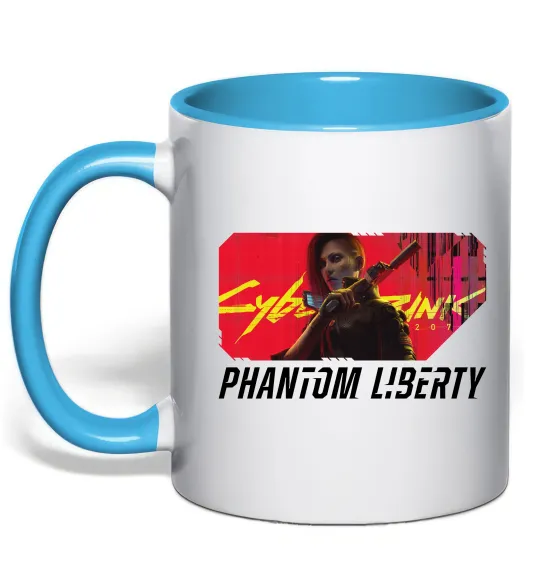 Чашка с цветной ручкой Cyberpunk Phantom Liberty Голубой фото