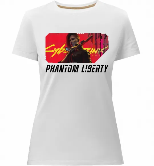 Женская премиум футболка Cyberpunk Phantom Liberty Белый фото