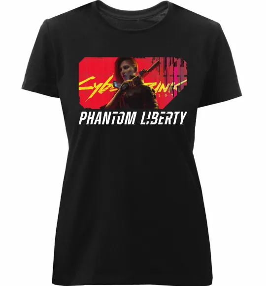 Женская премиум футболка Cyberpunk Phantom Liberty Черный фото