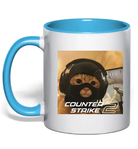 Чашка с цветной ручкой Cat terrorist CS Голубой фото