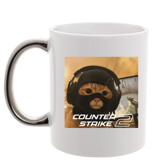 Чашка с цветной ручкой Cat terrorist CS Серебро фото
