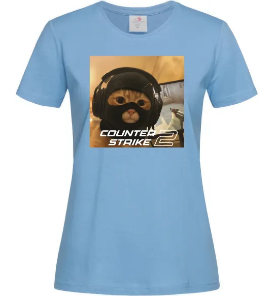 Женская футболка Cat terrorist CS Голубой фото